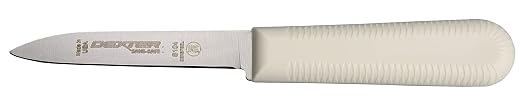 Dexter Russell S104SC-3RWC Sani-Safe 15423 Paring Knife Set, 3-1/4" Scalloped Edge DEXSTEEL High Carbon Stain-Free Steel Blade, Non-Slip Red, White and Blue Polypropylene Handles, 3 Pack, Made in USA