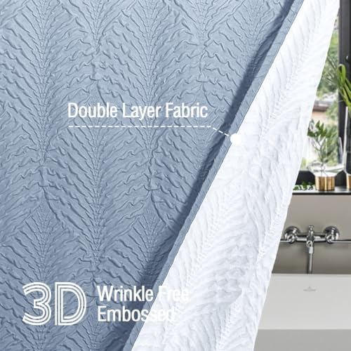 Gibelle 72x84 Extra Long Shower Curtain, Ombre Fog Blue 3D Embossed Half Bath Curtain