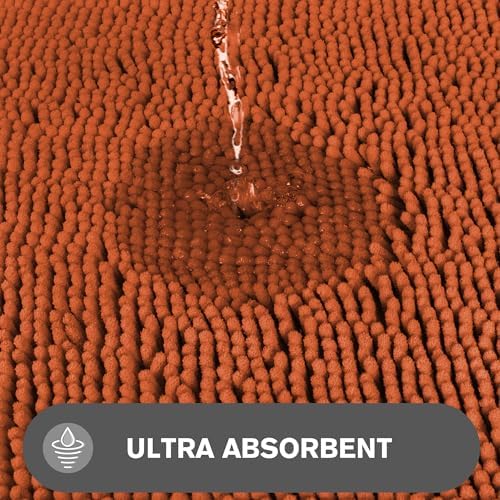 Bathroom Rugs Sets 2 Piece – Absorbent and Washable Bath Mat, Non-Slip, Thick Soft Chenille Bath Rugs for Bathroom Floor, Shower, Sink(17" x 24"+17" x 47", Burnt Orange)