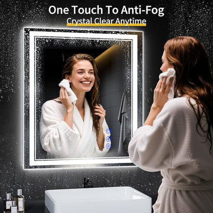 32"x28" LED Bathroom Mirror with Lights,Anti-Fog,3 Color Modes