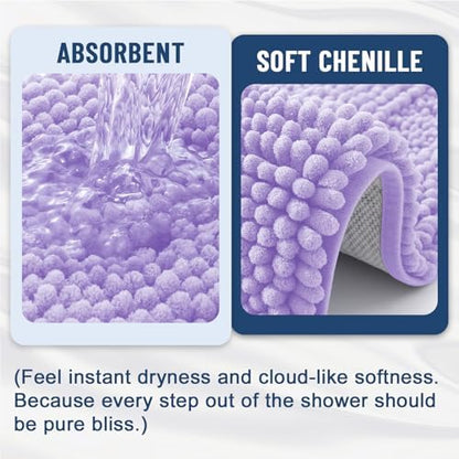 Grandaily Chenille Striped Bathroom Rugs 59x24, Extra Thick and Soft Absorbent Bath Mats, Rubber Backing, Plush Shaggy Shower Carpet, Machine Wash Dry, Bath Rug for Bathroom, Light Purple