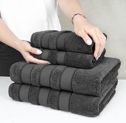 American Soft Linen Salem Turkish Bath Towel Set, 100% Cotton 600 GSM 6 Piece Towels for Bathroom, 2 Bath Towels 2 Hand Towels 2 Washcloths, Dark Gray