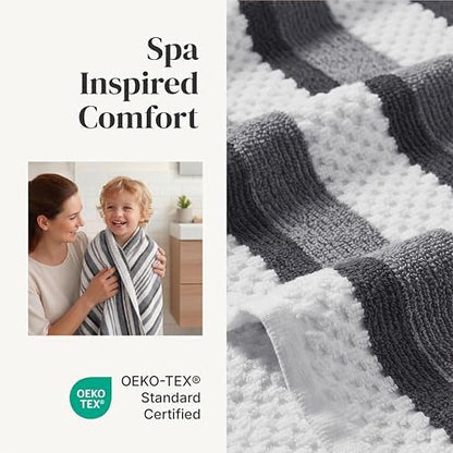 Modern Threads 6 Piece Bath Towel Set – Bathroom Towel Set with 2 Bath Towels, 2 Hand Towels & 2 Washcloths – 100% Cotton, Soft & Absorbent – Wide Stripe (Gray)