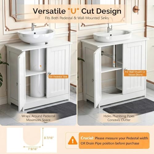 Bonnlo Pedestal Sink Storage Cabinet with 2 Doors Traditional Under Sink Cabinet Bathroom Space Saver Organizer with Adjustable Shelf White 23 5/8" W x 11 7/16" D x 23 5/8" H