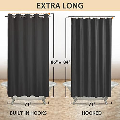 River Dream Extra Long Shower Curtain No Hooks or Liner Needed, Black
