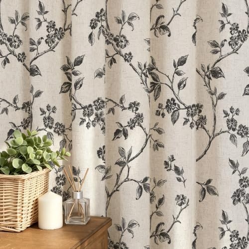 MitoVilla Long Linen Floral Shower Curtain for Bathroom,72 x 78