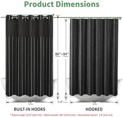 eachope Extra Long No Hook Shower Curtain with Snap-in Liner,71x86,Black