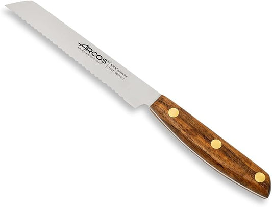 Arcos Tomato Knife 5 Inch Stainless Steel. Kitchen Knife for Vegetables. Ovengkol Wood Handle 100% natural FSC and 130mm Blade. Series Nordika. Color Brown.