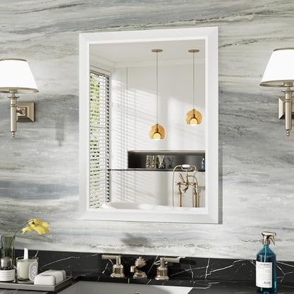Briivue Bathroom Wall Mirror, White Metal Frame, 24x32 Inch