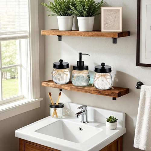 Amolliar Glass Mason Jar Bathroom Accessories Set 4 Pcs (Black)