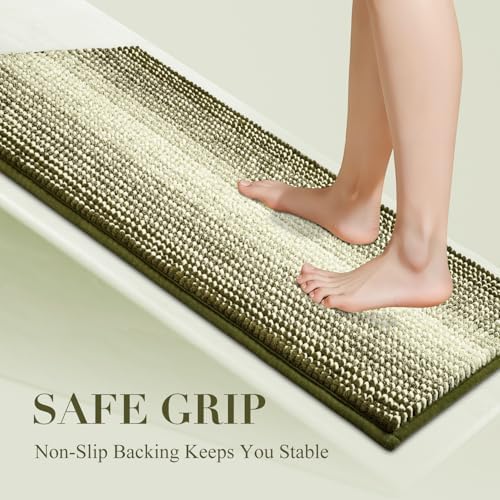 BSICPRO Bathroom Rugs, 20x32 Chenille Bath Mats, Olive Green