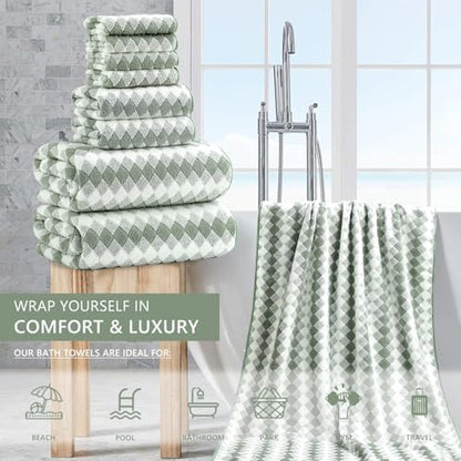 8 Piece Bathroom Towel Set Green |2 Oversized Large Bath Towels Sheet,2 Hand Towels and 4 Washcloths| 600GSM Ultra Soft Luxury Premium Towel Set Highly Absorbent Quick Dry Hotel Towel Collection