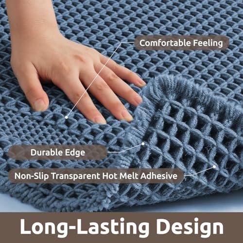 AMOAMI Waffle Bath Mat, Absorbent Bathroom Rugs Non Slip 17''x24'' Blue
