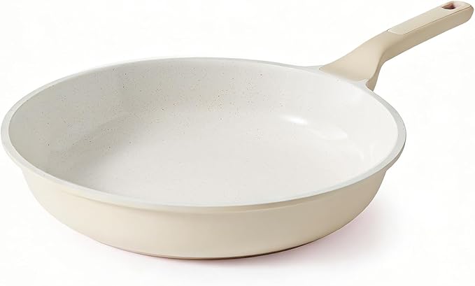 SENSARTE Nonstick Ceramic Frying Pan 12-Inch, Healthy Non Toxic Skillet, Induction Omelet Pan with Heat Resistant Handle, PFAS-Free, Dishwasher Safe, Cream White