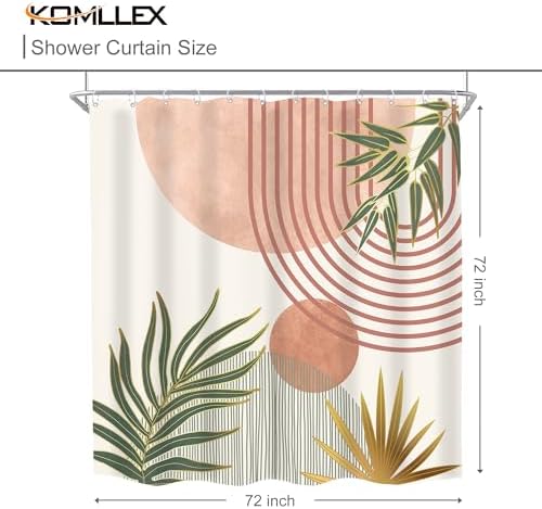 Mid Century Pink Green Boho Abstract Modern Bathroom Shower Curtain Set
