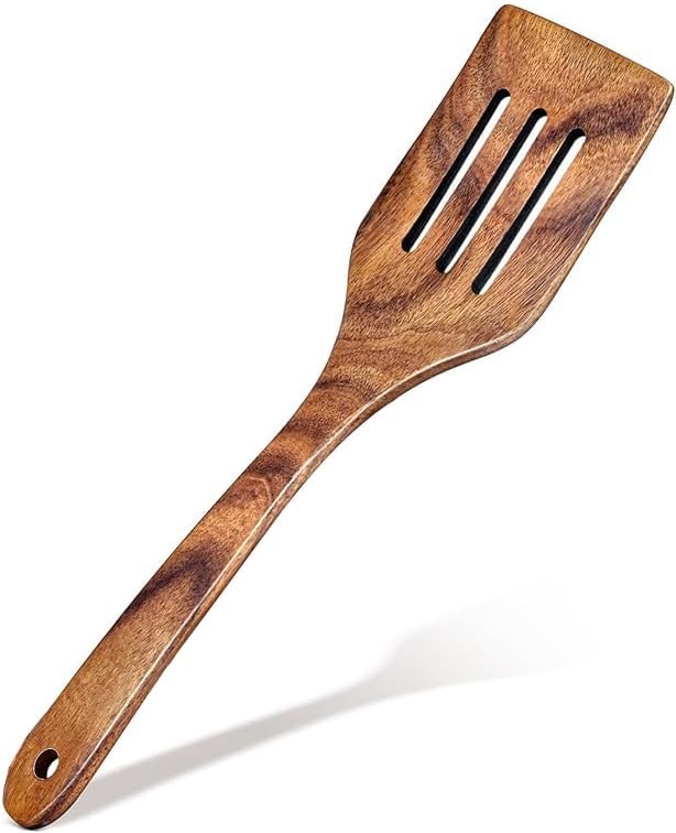 18 Inch Long Wooden Slotted Spoon for Cooking, Acacia Wood Spoon with Holes (Spoon and Spatula Set)