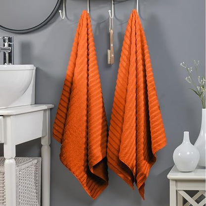 Elegant Comfort 100% Turkish Cotton Corduroy Ribbed Luxury Soft 2 Pack Bath Towels 27 x 54 Inch - Ultra Plush, Absorbent, Quick Dry, Hotel Spa Quality Towels for Bathroom Essentials, Orange
