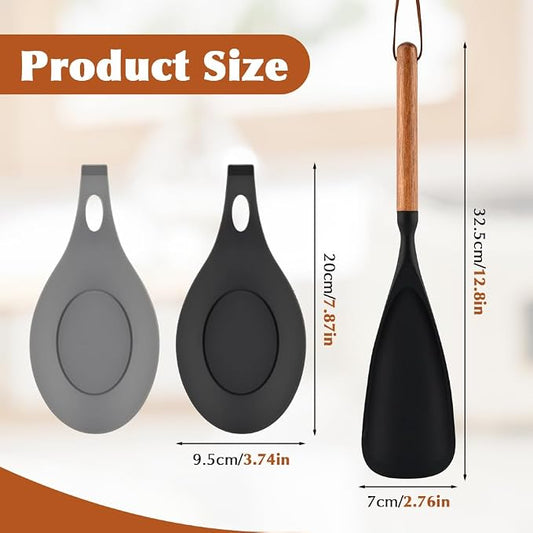 2 Pack Cedar and Ash Spoonula with 2 Spoon Pad, Multifunction Spatula Cooking Spoon, Non stick Flat Serving Spoons, Scraping & Serving Heat-Resistant Spatula