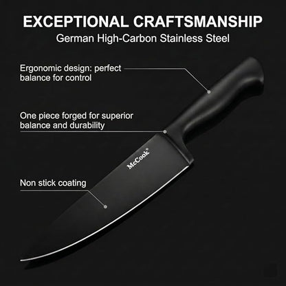 McCook® Premium Black Knife Sets,German Stainless Steel Kitchen Knives Block Set with Built-in Sharpener, 20-Piece Razor-Sharp Kitchen Knives with Ergonomic Handles, Elegant Box for Gift, Black