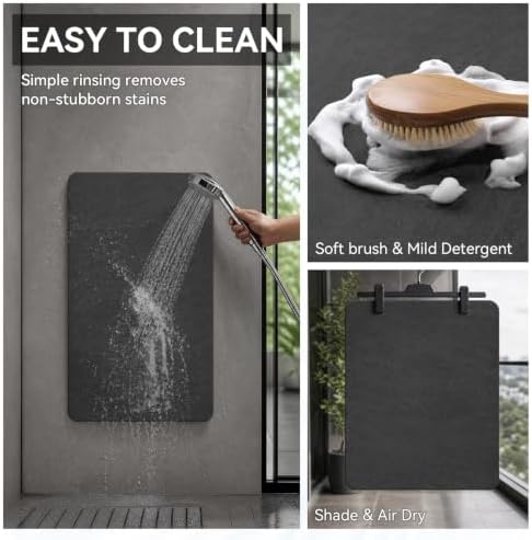 MontVoo -Bath Mat Rug-Rubber Backing Non Slip Quick Dry Absorbent Thin Bathroom Rugs Fit Under Door-Faux Suede Surface Bathroom Floor Mats-Shower Rug for in Front of Bathtub Shower Dark Grey 24"x48"