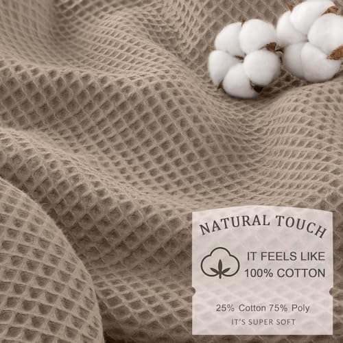 Waffle Weave Shower Curtain Heavyweight Cotton Fabric Beige 72Wx72L