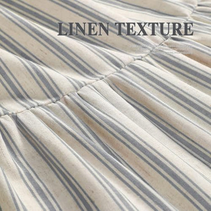 Farmhouse Shower Curtain Ruffle Linen Cream-Grey Stripe 72"W x 72"L