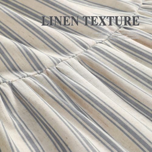 Farmhouse Shower Curtain Ruffle Linen Cream-Grey Stripe 72"W x 84"L