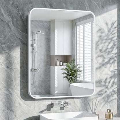 Bathroom Mirror for Wall, 30"x36" Black Bathroom Mirror for Over Sink, Shatterproof Tempered Glass Vanity Mirror with Anti-Rust Aluminum Alloy Frame, Hang Horizontally or Vertically, White