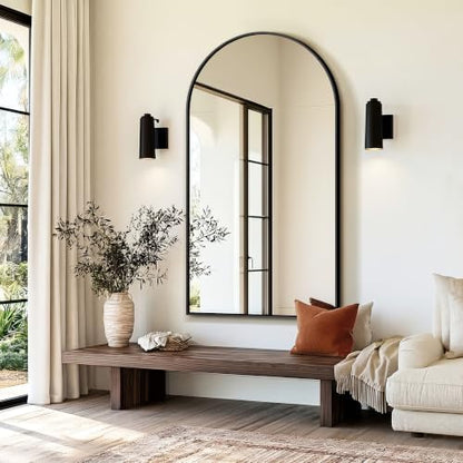 Delma Arched Bathroom Mirror, Black, 55"x30"