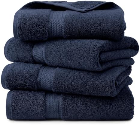 Superior Egyptian Cotton Plush & Absorbent, Bath Towel Set of 4, Navy Blue