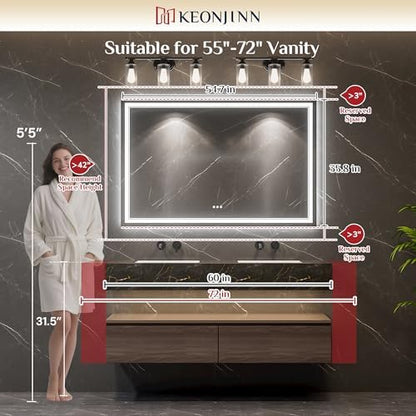 Keonjinn 55 x 36 Inch LED Bathroom Mirror with Lights, Bluetooth Speaker