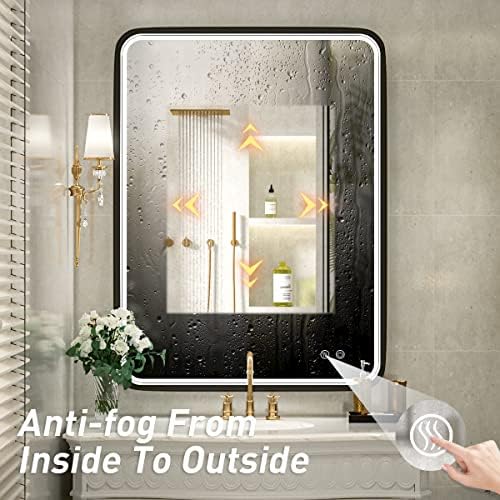 36x28 Inch LED Black Frame Bathroom Mirror,3 Color