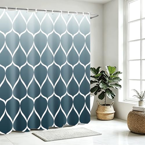 Gelbchu Geometric Shower Curtain for Bathroom, Ombre Aegean Blue, 72x72