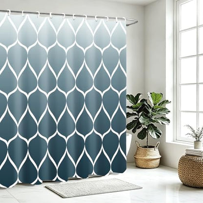 Gelbchu Geometric Shower Curtain for Bathroom, Ombre Aegean Blue, 72x72