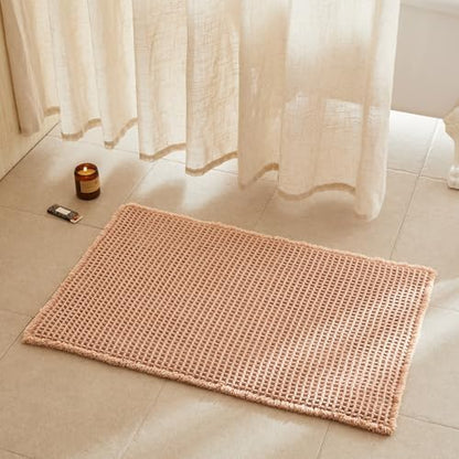 TYUU Waffle Bath Mat, Boho Bathroom Rugs Non Slip, 36x24 Light Peach