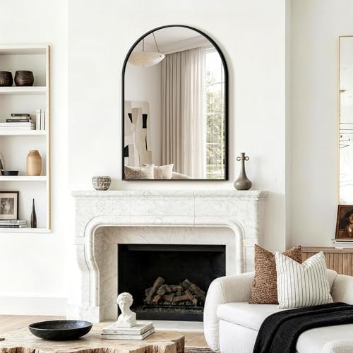 FGU Arched Bathroom Mirror for Over Sink 36"x24" Black Vanity Mirror