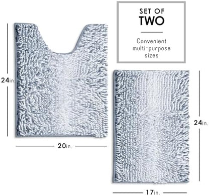 Hearth & Harbor Bathroom Rugs, Chenille Bath Mat - Machine Washable Bath Mats for Bathroom Non-Slip Backing Rubber, Quick Dry Bathroom Mat, 17 x 24 + 20 x 24 - Ombre Blue
