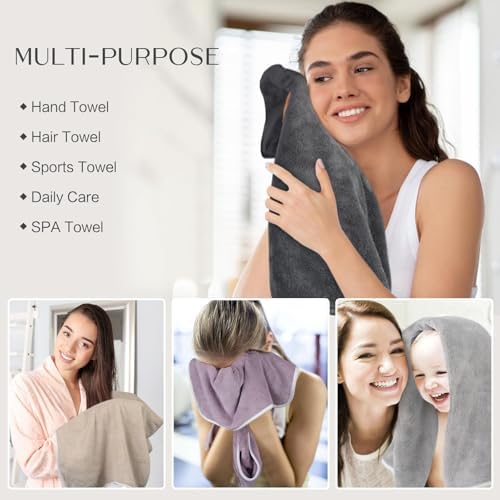 KinHwa Gray Hand Towels for Bathroom, Microfiber Face Towels, 16x30 Inch