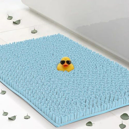 ITSOFT Large Plush Bathroom Rug 47"x21", Absorbent Machine Washable Non Slip Chenille Bath Mats, Quick Dry Bathmat, Bath Rugs for Bath, Shower, Bedroom, Door Mat, Spa Blue