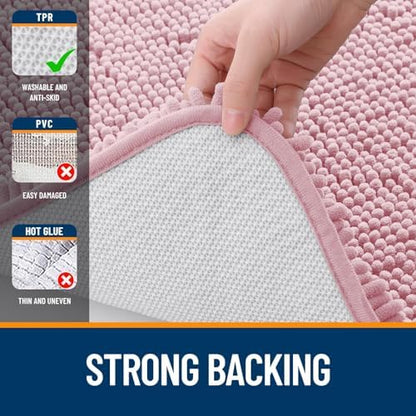 OLANLY Chenille Bathroom Rugs Mats Set 2 Piece, 30"x20"+24"x20", Dusty Rose
