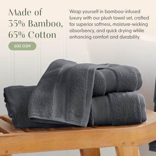 Springtree Home Luxury Bamboo Rayon Bath Towel Set | 6-Piece Set | Iron
