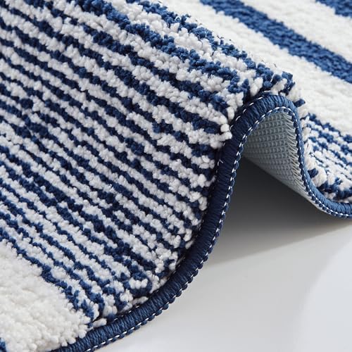 CozeCube Navy Blue Striped 36"x24" Non Slip Washable Bath Mat