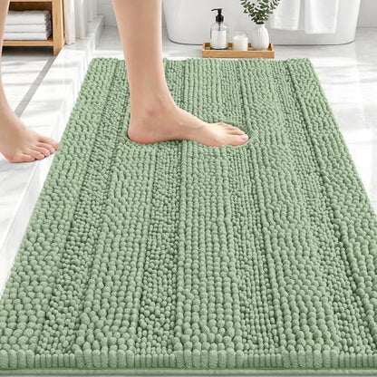 OLANLY Thick Bathroom Rugs 30x20, Chenille Striped Bath Rugs, Sage Green