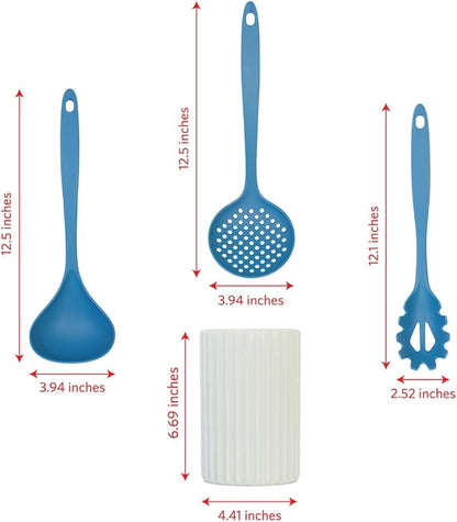 Glad Kitchen Utensils Set, 8pcs - Nonstick Cooking Tools with Utensil Holder - Nylon Spoon, Ladle, Skimmer, Spaghetti Server, and Turner Spatula Set - Dishwasher Safe, Blue