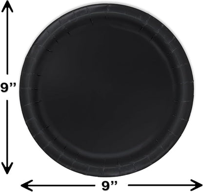 Heavy Duty Black Paper Plate Party Supplies Bundle 9" Dinner plate, 7" Dessert Plates And Napkins, 56 Piece Disposable Paper Party Plate Set