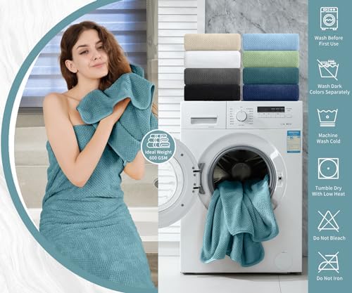 8 Piece Bathroom Towel Set |2 Oversized Large Bath Towels Sheet,2 Hand Towels and 4 Washcloths| 600GSM Ultra Soft Luxury Premium Towel Set Highly Absorbent Quick Dry Hotel Towel Collection,Turquoise