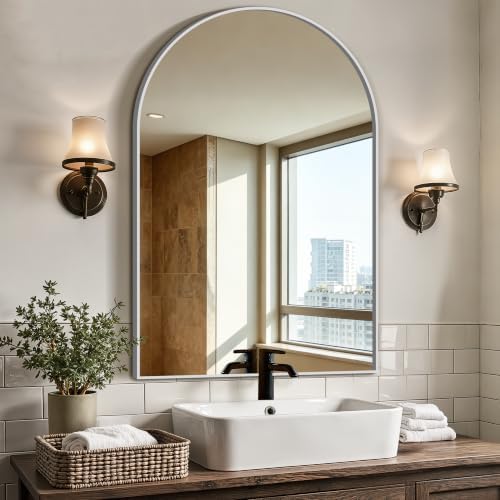 Arched Bathroom Vanity Mirror for Over Sink, 36”x24”, Silver