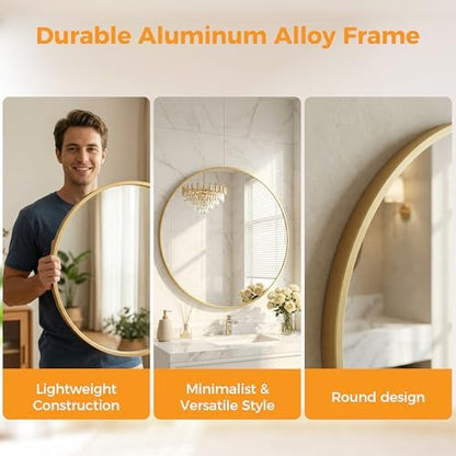 Sweetcrispy Round Bathroom Wall Mirror, Vanity Mirror, 30 Inch