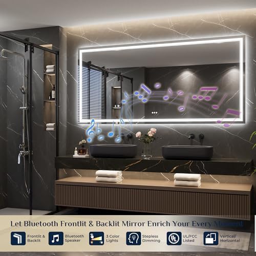 Keonjinn 84" x 40" LED Bathroom Mirror with Lights, Bluetooth Speaker