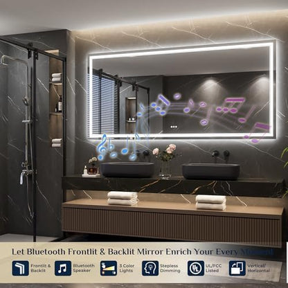 Keonjinn 84" x 40" LED Bathroom Mirror with Lights, Bluetooth Speaker
